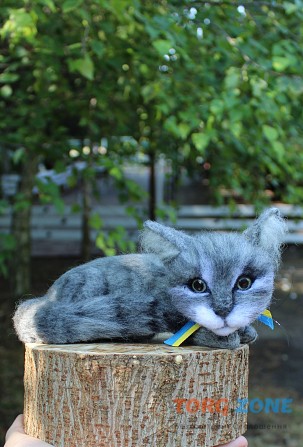 Котик сірий валяна іграшка інтерєрна сувенір подарунок кошка хендмєйд игрушка хендмєйд подарок кошка Одеса - зображення 1