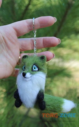 Зелена лиса брелок іграшка валяна з шерсті інтерєрна лисичка подарунок лисиця сувенір хендмєйд лис Одеса - зображення 1
