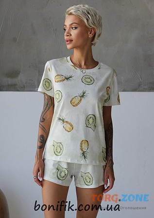 Жіночі комплект піжами з футболкою і шортами "pineapple" (12006) (арт. 1553) Кривой Рог - изображение 1