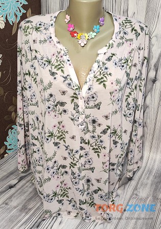 Блідо-рожева блуза з блакитними квітами H&M р.50-52 Хмельницький - зображення 1