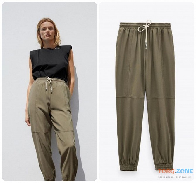 Штани брюки жіночі Zara колір зелений хакі оливковий р.44-46\м Хмельницький - зображення 1
