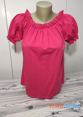 Блуза яскрава рожева бавовна Lapia р.48-50 зібрана зверху Туреччина Хмельницкий - изображение 1