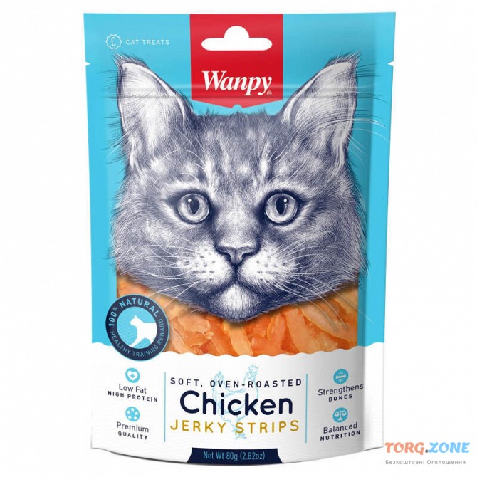 Wanpy Soft Chicken Jerky Strips Cat - Ласощі м'які смужки курячого в'яленого м'яса для котів Киев - изображение 1