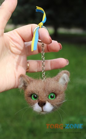 Кот брелок іграшка валяна прикраса подарунок сувенір кошка з шерсті інтерєрна кіт брошь валяная Одесса - изображение 1